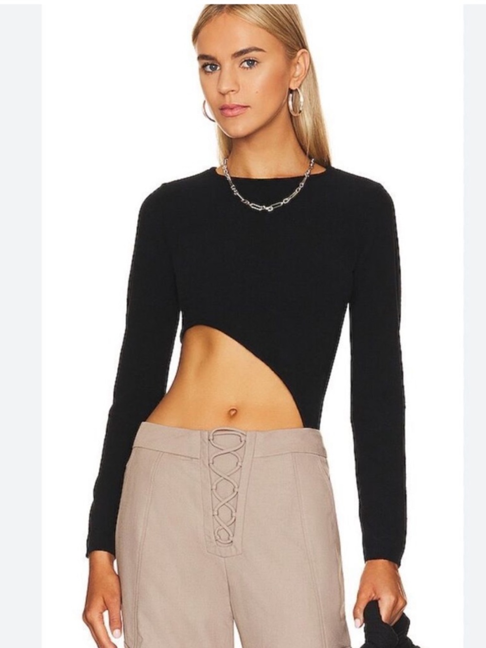 Astr Black Asymmetric Cutout Long-Sleeve Crop Top